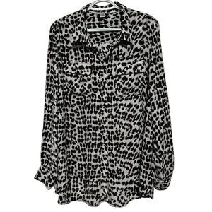 Dalia Collection Black Gray High Low Long Sleeve Button‎ Up Blouse Size XL